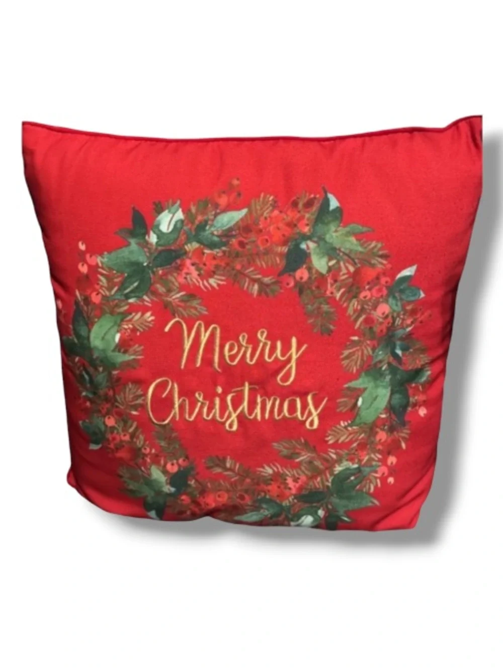 Merry Christmas Embroidered Holiday Throw 16x16” Pillow Home Decor